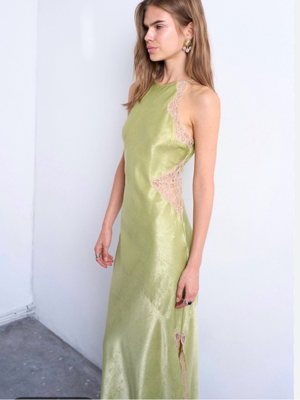 Green Lace-Trim Dress - Topshop